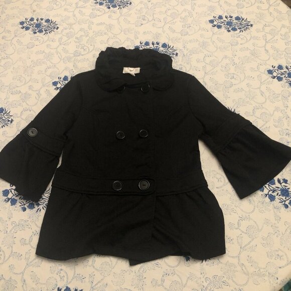 IZ Byer California Size M Girls Swing Jacket 3/4 Sleeve Peter Pan Collar Black - Picture 5 of 16